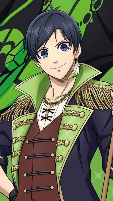 An Anime Character With Blue Eyes And Black Hair Wearing A Green Jacket