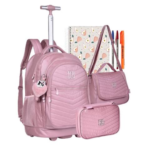 Kit Mochila De Rodinha Metalizada Rebecca Bonbon Rb Lancheira Estojo E