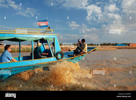 Tour Boat Near Port Of Chong Khneas Siem Reap River Near Tonle Sap