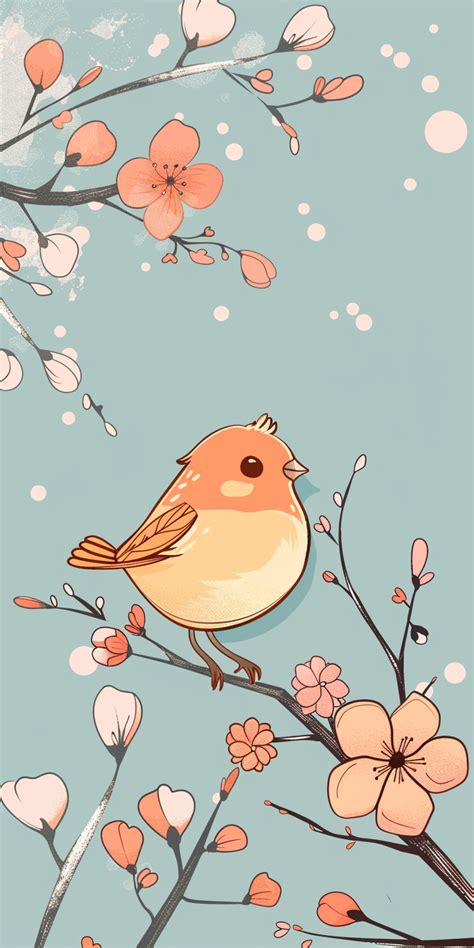 Adorable Bird on Blossoming Branch – Serene HD Wallpaper for Mobile ...