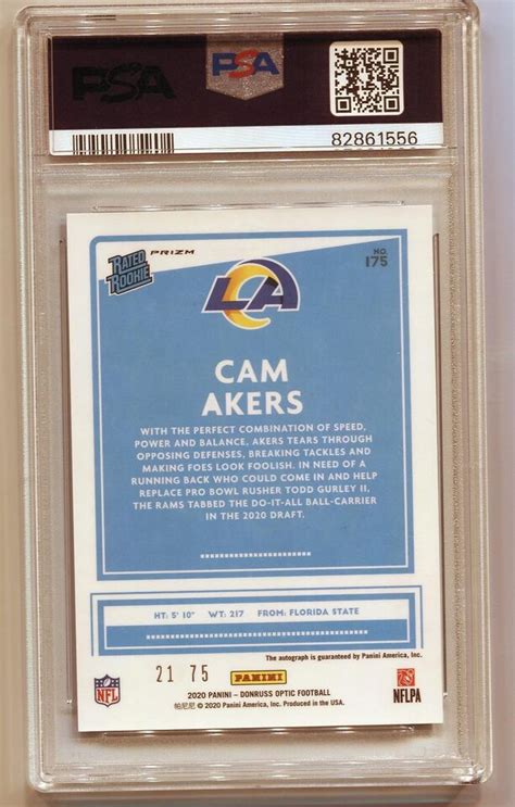 Cam Akers 2020 Donruss Optic RC Rookie Blue 75 Prizm Auto PSA 10 175