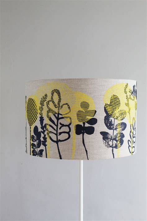 Textured Botanical Lampshade Navy And Mustard Yellow — Emma Purdie