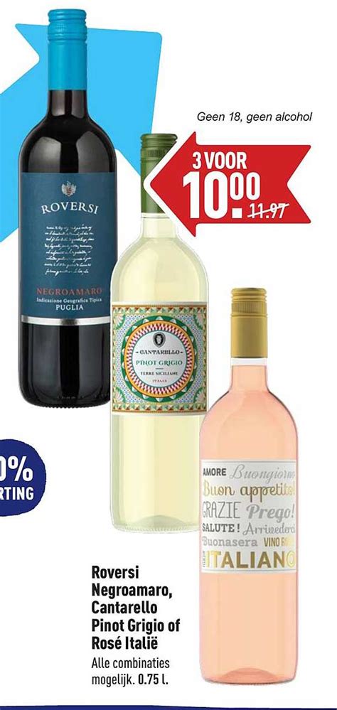 Roversi Negroamaro Cantarello Pinot Grigio Of Ros Itali Aanbieding