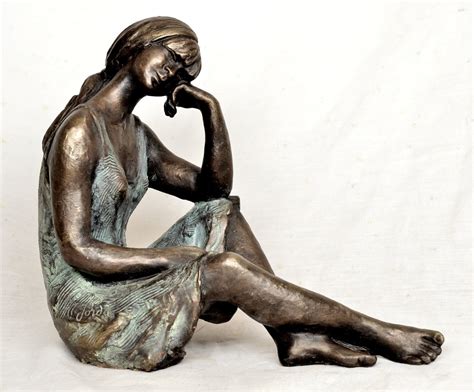 Cold Cast Bronze Sculpturestatue Woman Seated On Floor Etsy