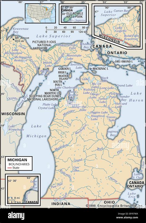 Physical Map Of Michigan Stock Photo Alamy