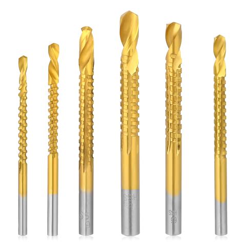 6 Pack Titanium Coated HSS Twist Drill Bits 3 8mm Serrated Drill Bit