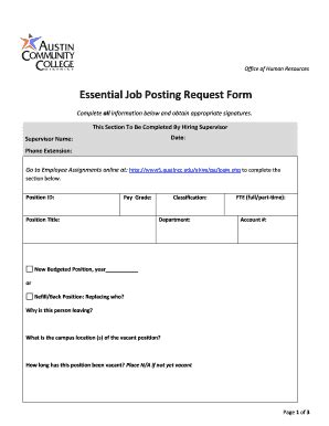 Fillable Online Austincc Essential Job Posting Request Form Austin