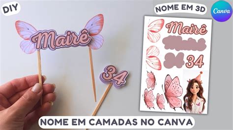 Como Fazer Nome Em Camadas No Canva Topo De Bolo D Nome Em D No