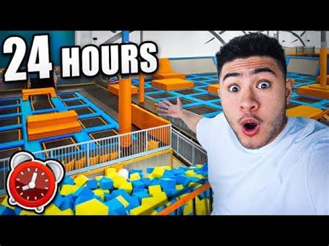 24 HOUR OVERNIGHT CHALLENGE In TRAMPOLINE PARK YouTube