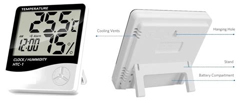 Probots Htc Digital Hygrometer Thermometer Humidity Meter With Clock