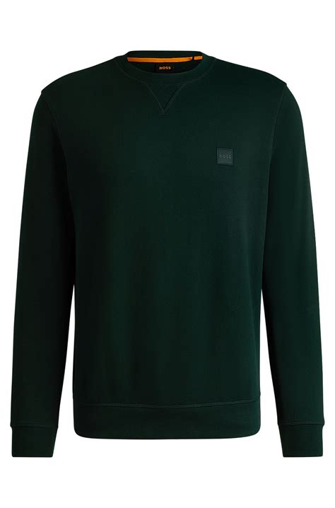 Boss Cotton Terry Relaxed Fit Sweatshirt With Logo Patch Dark Green