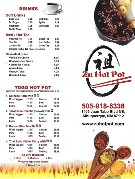 Menu Zu Hot Pot Restaurant