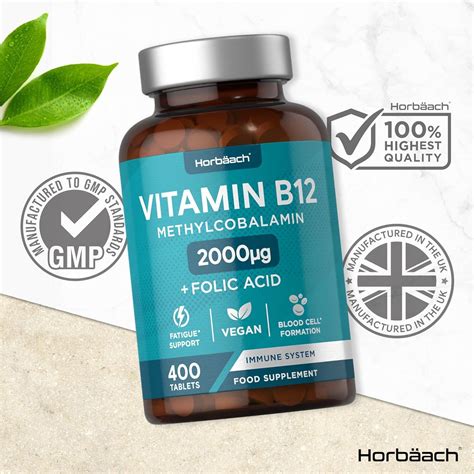 High Strength Vitamin B12 2000mcg Supplement With Folic Acid 400