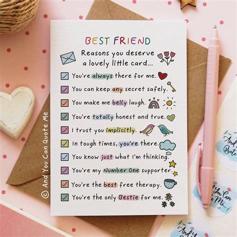 Bestie Reasons, Thank You Bestie, Friendship Card, Supportive Friend
