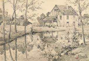 Alexandre Genaille Dessin Original Crayon Vieille Ferme Dans Le