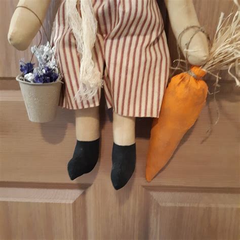 Primitive Folk Art Farmhouse Bunny Doll Easter Carrot Flower Basket Etsy