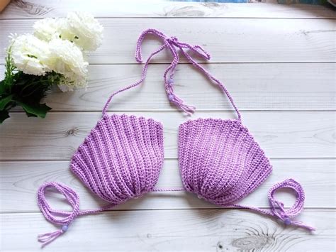 Crochet Seashell Sexy Bikini Tops Halter Handmade Summer Bikini Top Women Large Cup B Tie Etsy