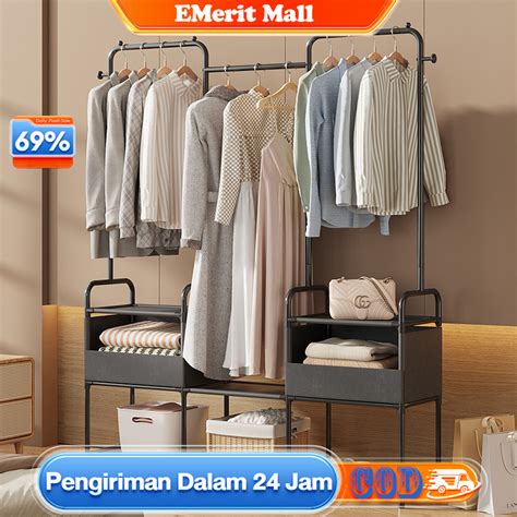 Jual Stand Hanger Lemari Dengan Kotak Rak Baju Gantung Rak Penyimpanan