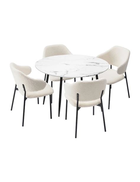 Oikiture 110cm Round Dining Table With 4pcs Dining Chairs Accent Sherpa White Rivers Australia