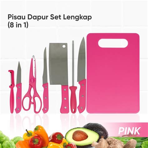 Jual 8 In 1 Pisau Set Colour Lengkap Dengan Pengasah Talenan Pengupas