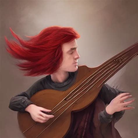 Red Hair Boy Playing A Lute In An Inm Dramatic Stable Diffusion