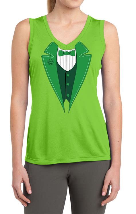 Ladies Shirt Irish Tuxedo Sleeveless Moisture Wicking Tee T Shirt