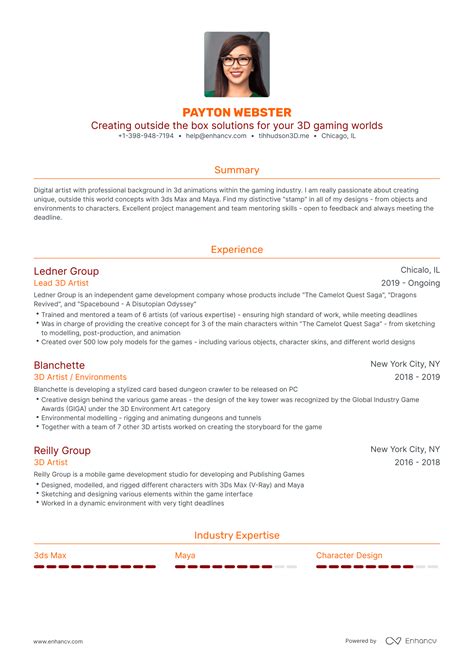 5 3D Artist Resume Examples Guide For 2024