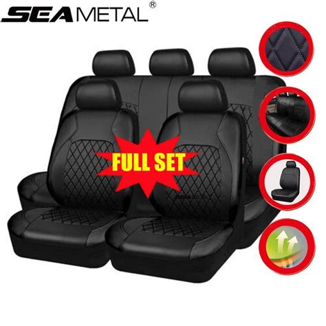 Seametal Fashion Pu Leather Car Seat Cover Full Set Front Rear Seat