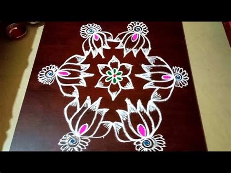 Beautiful Lotus Flower Rangoli With 11 6 Simple And Easy Chukki