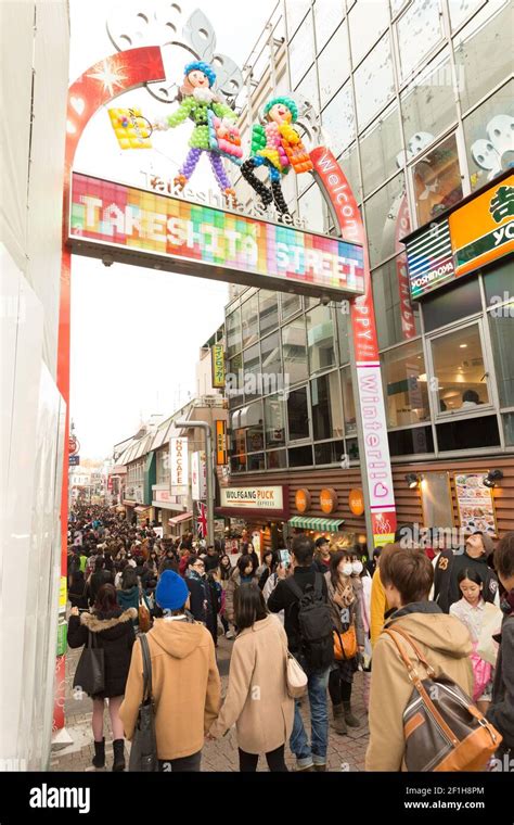 Crowds Entering The Gate Over Takeshita Street Takeshita Street Is A