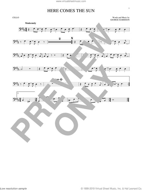 Here Comes The Sun Sheet Music For Cello Solo Pdf Interactive