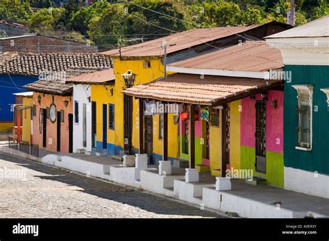 Colorful adobe buildings, Concepcion de Ataco, El Salvador Stock Photo ...