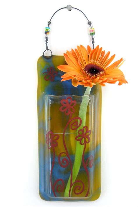 Hanging Bud Vase Fused Glass Pocket Vase By Woodandglass 2800 Mosaic Art Mosaic Glass