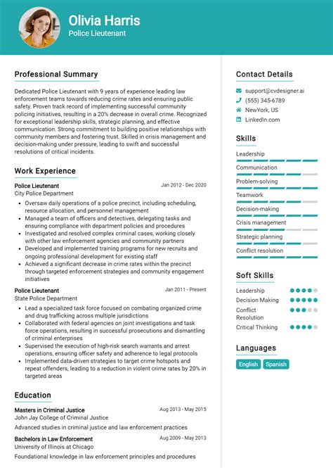 Police Lieutenant Resume Example For 2024 Free Guide Cvdesigner Ai