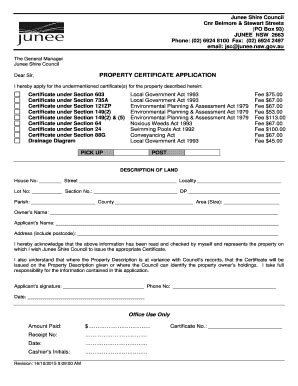 Fillable Online Junee Nsw Gov Property Certificate Application Junee