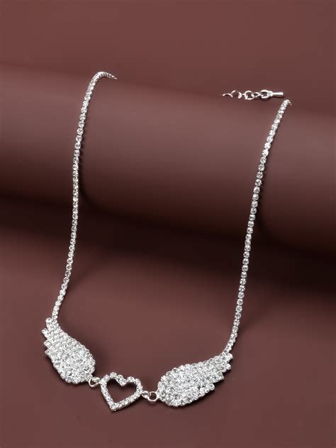 Rhinestone Heart Wing Decor Necklace