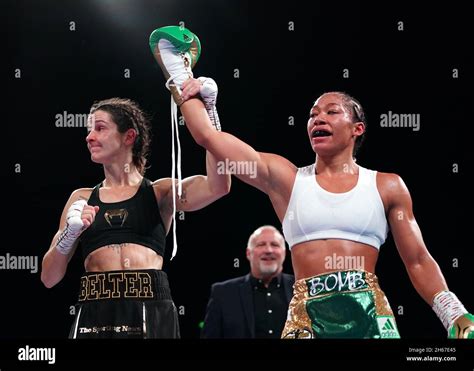 Alycia Baumgardner (right) celebrates victory by knockout against Terri Harper in the World ...