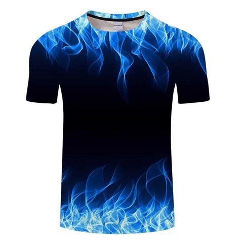 Blue Flaming Design T Shirt Unisex Super Tees Mens Tshirts