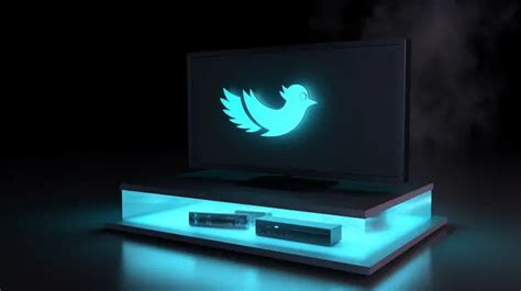 Glowing Twitter Logo On A 3d Television Render Background Twitter