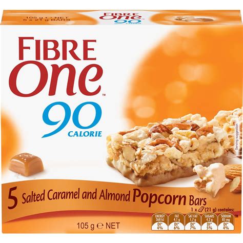 Fibre One 90 Calorie Salted Caramel And Almond Popcorn Snack Bars 5 Pack