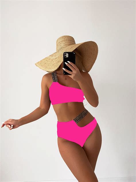 SHEIN Swim Chicsea Bañador bikini con diseño de puntada con abertura de