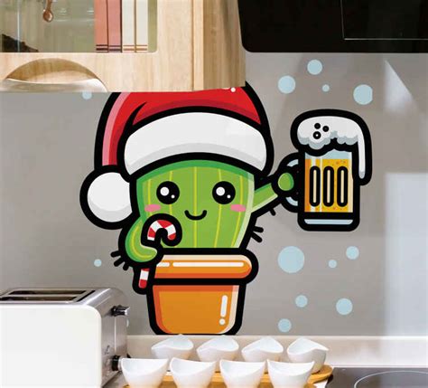 Vinilo Decorativo Cocina Cactus Con Dise O Navide O De Cerveza Tenvinilo