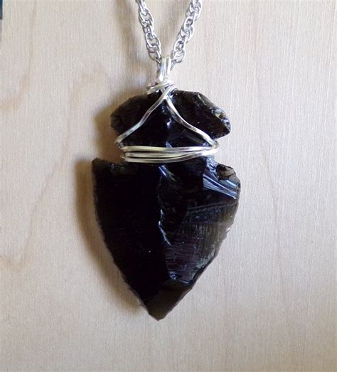 Black Obsidian Arrowhead Crystal Wire Wrapped Pendant Necklace Wire