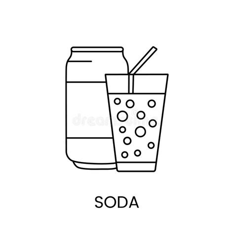 Can Of Soda Water And Glass Line Icon In Vector Drink Illustration