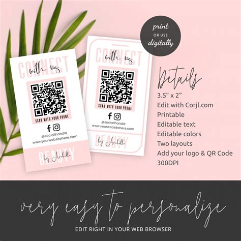 Social Media Qr Code Business Cards Template Editable Connect Etsy