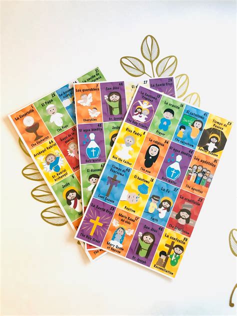 Catholic Bingo Bilingual Loteria Catolica Bilingue Lorful And