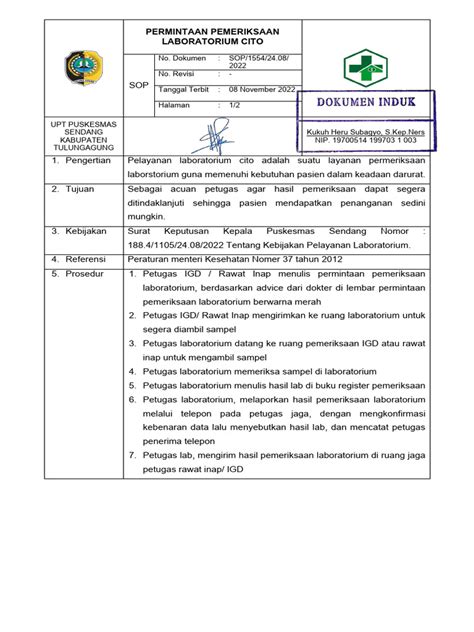 Sop Permintaan Pemeriksaan Laboratorium Cito Pdf