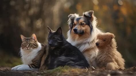 Five Different Cats And Dogs Sitting Next To Each Other Background