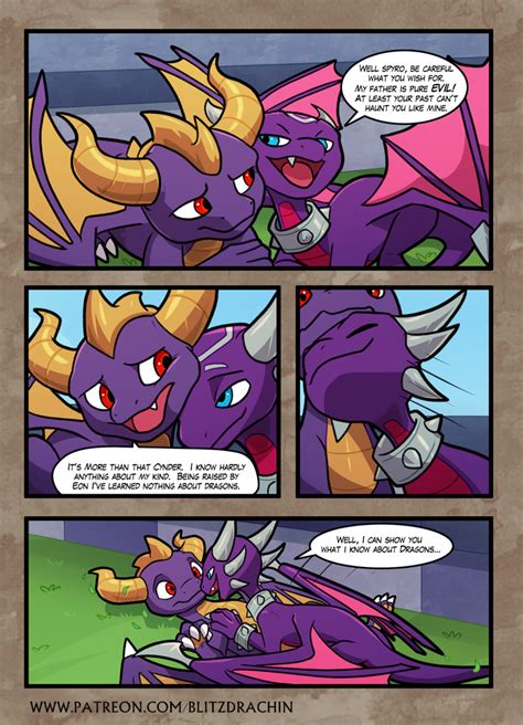 Rule 34 2d Blitzdrachin Blue Eyes Comic Cynder Dialogue Dragon Duo Female Feral Grass Horns