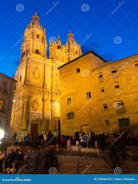 External View Of Casa De Las Conchas And La Clerecia In Evening